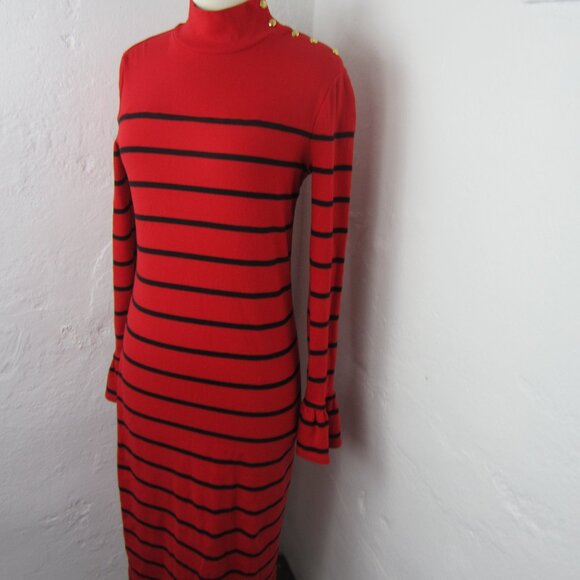 Vintage 90s Y2K Lauren Ralph Lauren Red Striped Knit Midi Dress Women's Size XL - Picture 1 of 6